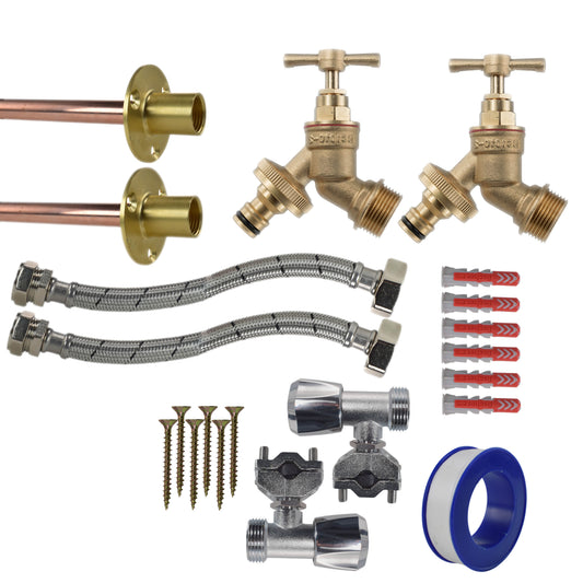AP Supplies Brass Quick Connect Bib Tap FULL Connection Kit x2 - Brass Quick Connect Full Tap Kit x2