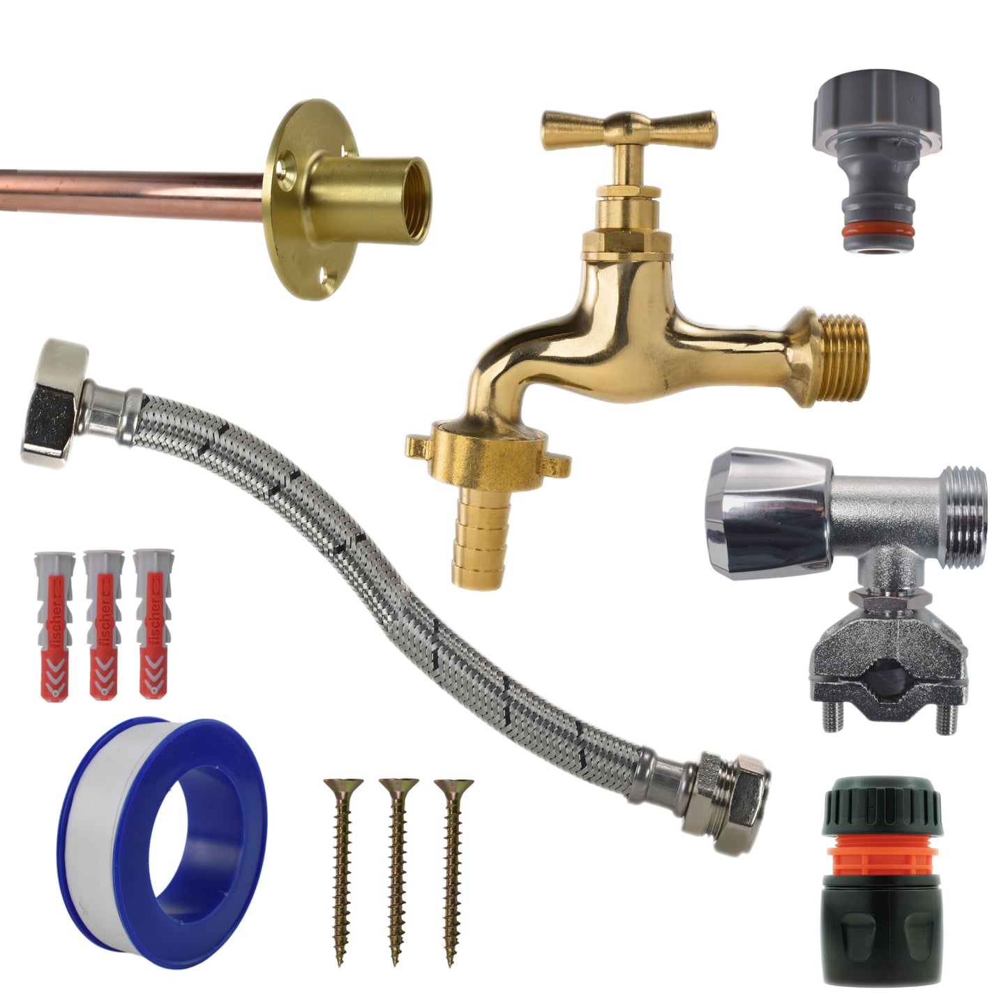 AP Supplies Polished Brass 13mm Barb Tap FULL Connection Kit