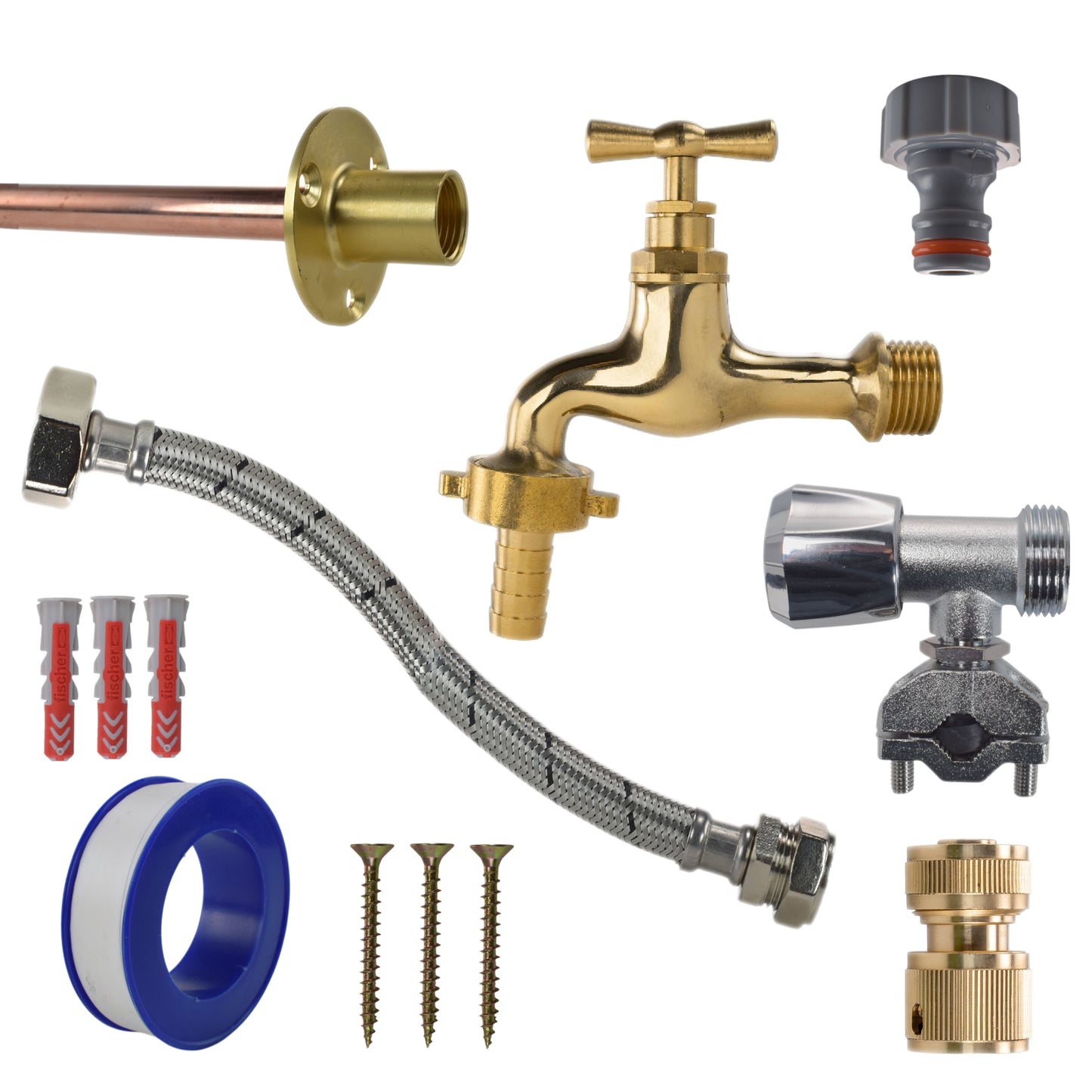 AP Supplies Polished Brass 13mm Barb Tap FULL Connection Kit