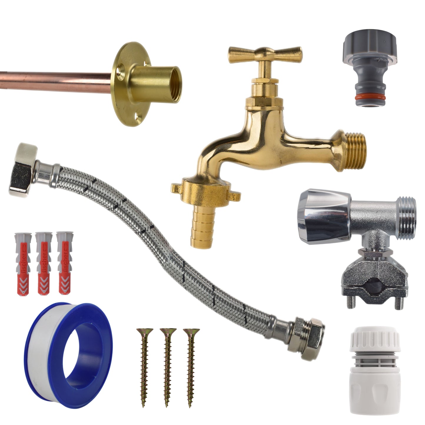AP Supplies Polished Brass 13mm Barb Tap FULL Connection Kit