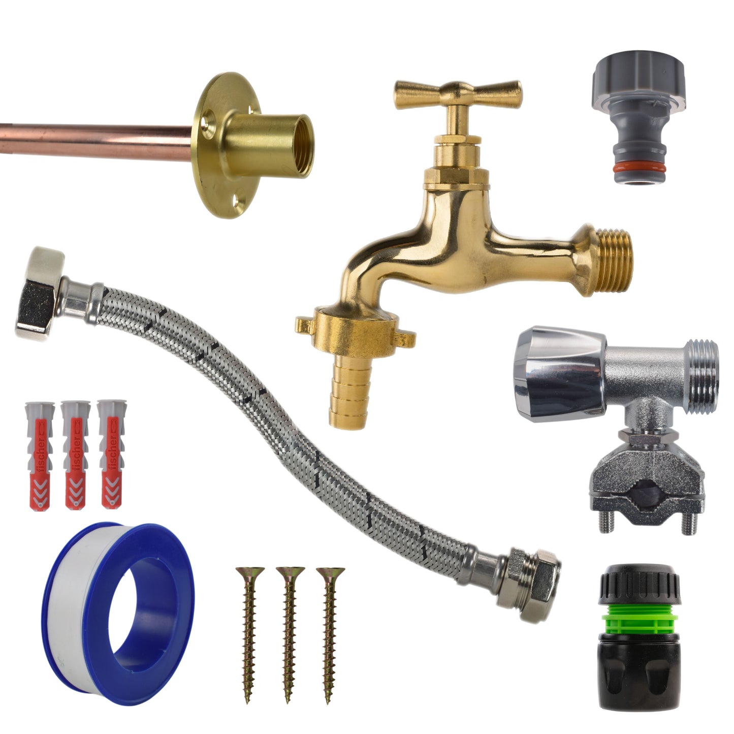 AP Supplies Polished Brass 13mm Barb Tap FULL Connection Kit