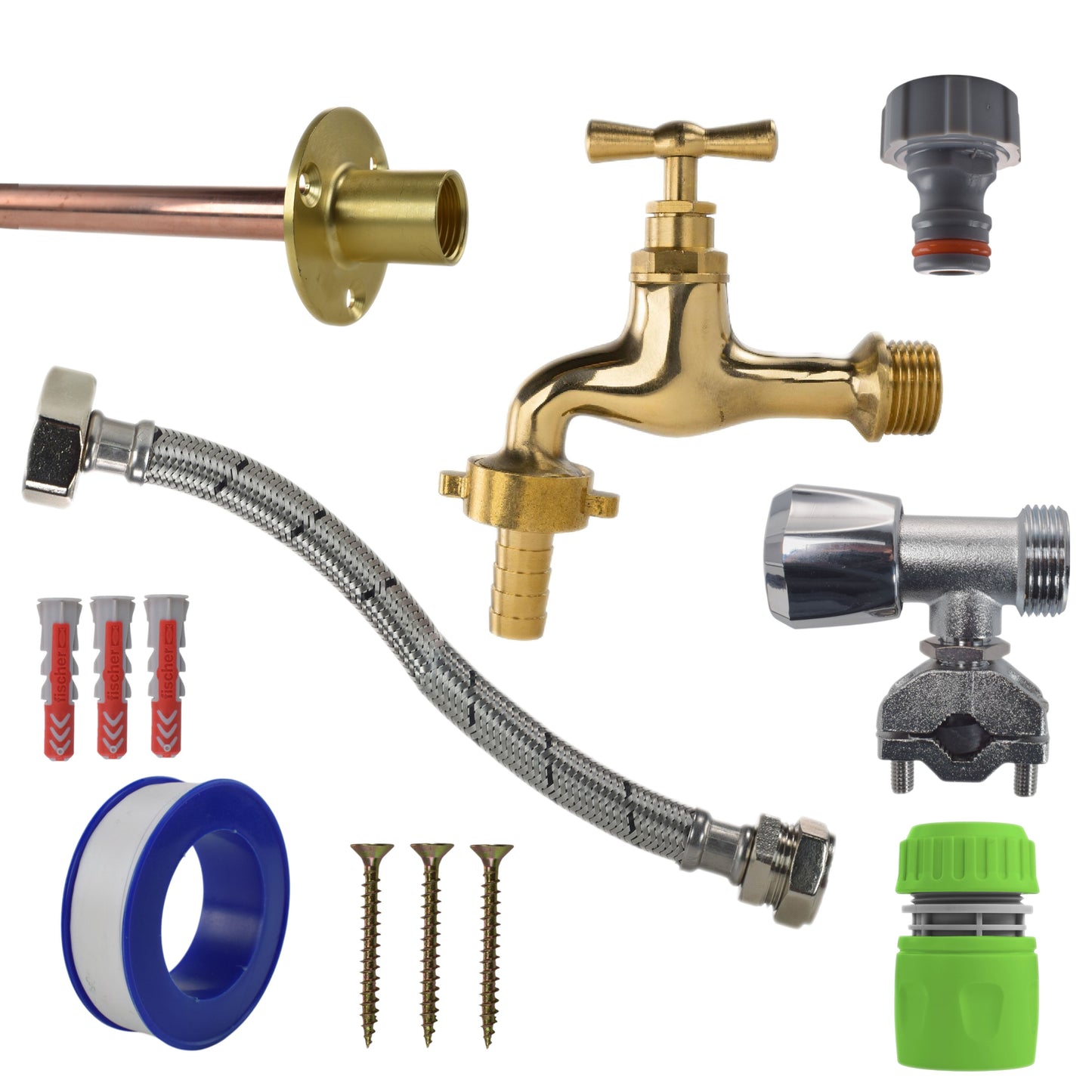 AP Supplies Polished Brass 13mm Barb Tap FULL Connection Kit