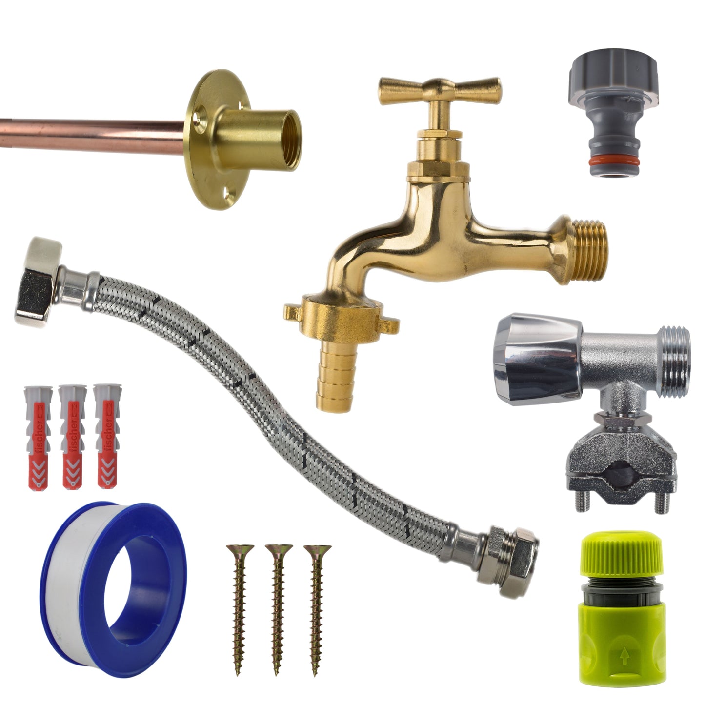 AP Supplies Polished Brass 13mm Barb Tap FULL Connection Kit