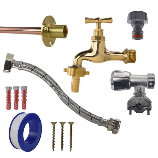 AP Supplies Polished Brass 13mm Barb Tap FULL Connection Kit - Polished Brass 13mm Barb Full Tap Kit