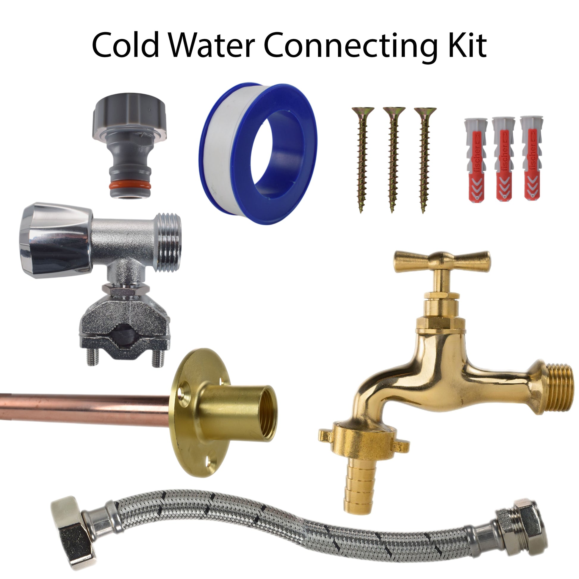 AP Supplies Polished Brass 13mm Barb Tap FULL Connection Kit - Kit with Lime/Grey Hose Connector