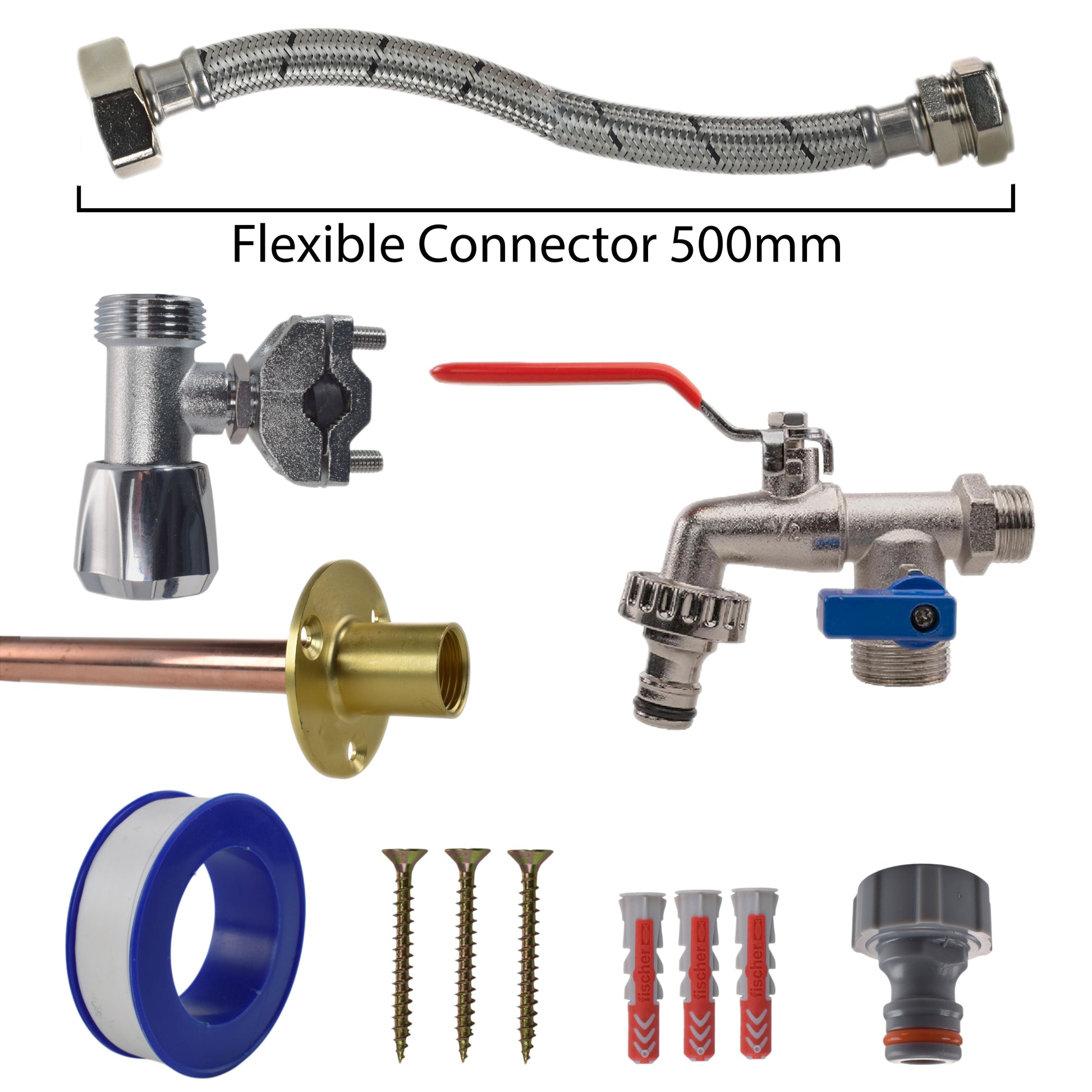 AP Supplies Double Lever Tap FULL Connection Kit - Kit with White Line Hose Connector