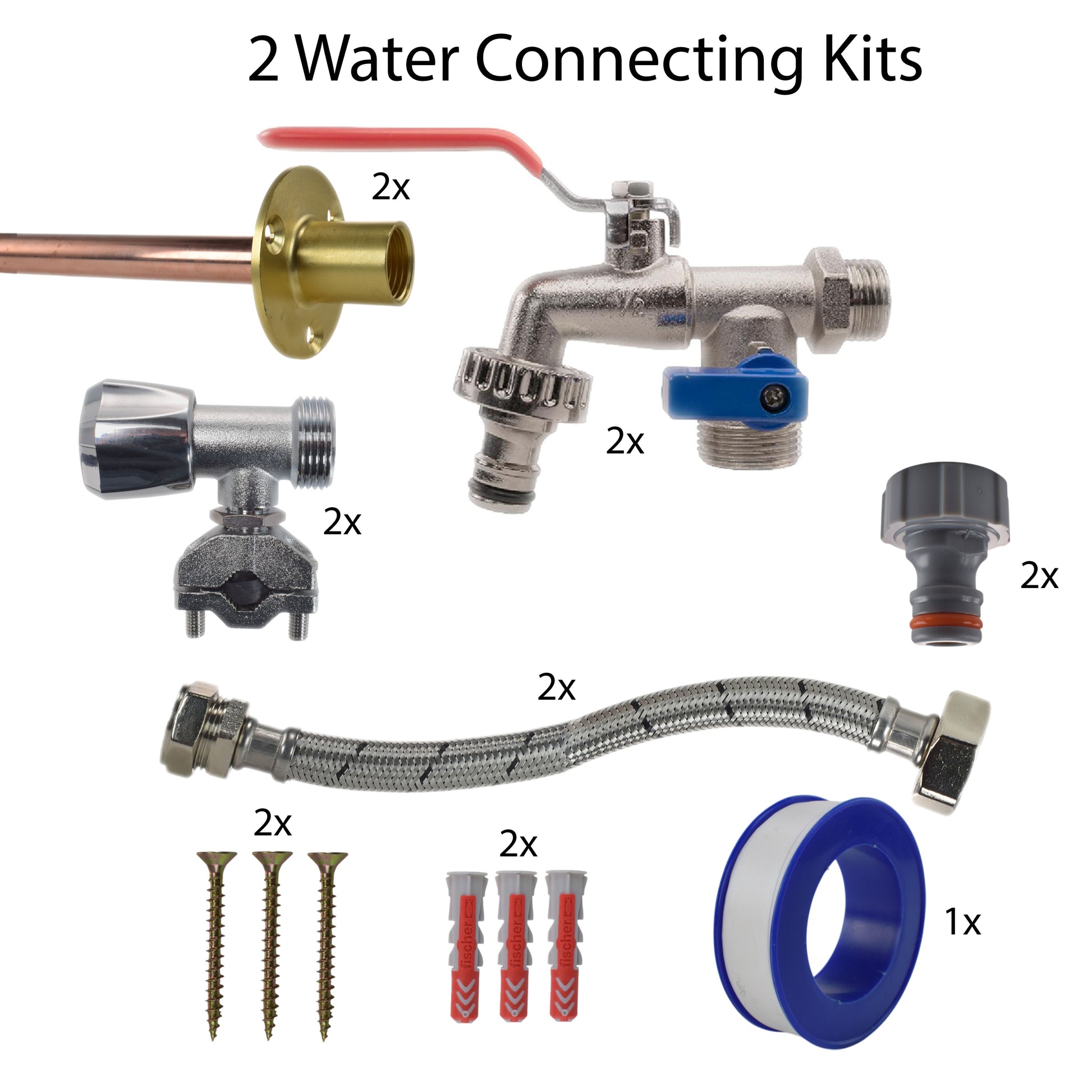 AP Supplies Double Lever Tap FULL Connection Kit x2 - Kit with Lime Line Hose Connector