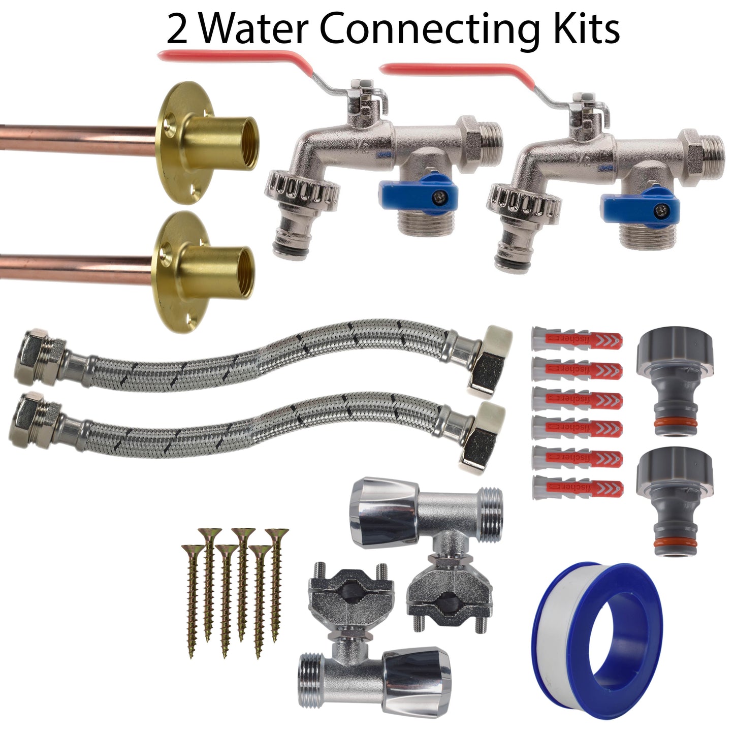 AP Supplies Double Lever Tap FULL Connection Kit x2 - Kit with White Line Hose Connector