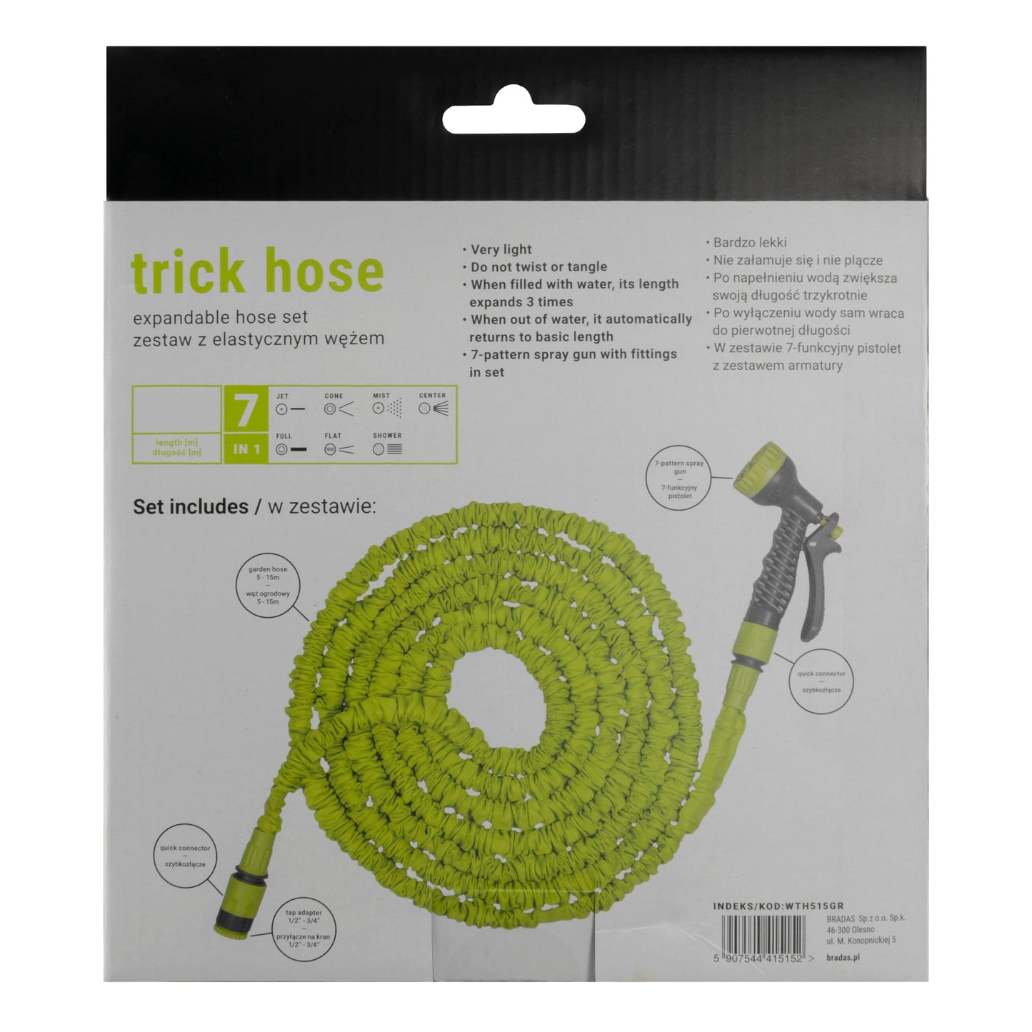 Expanding Trick Hose 5m - 15m Lime Outdoor Watering Kit Outdoor Hose Accessory