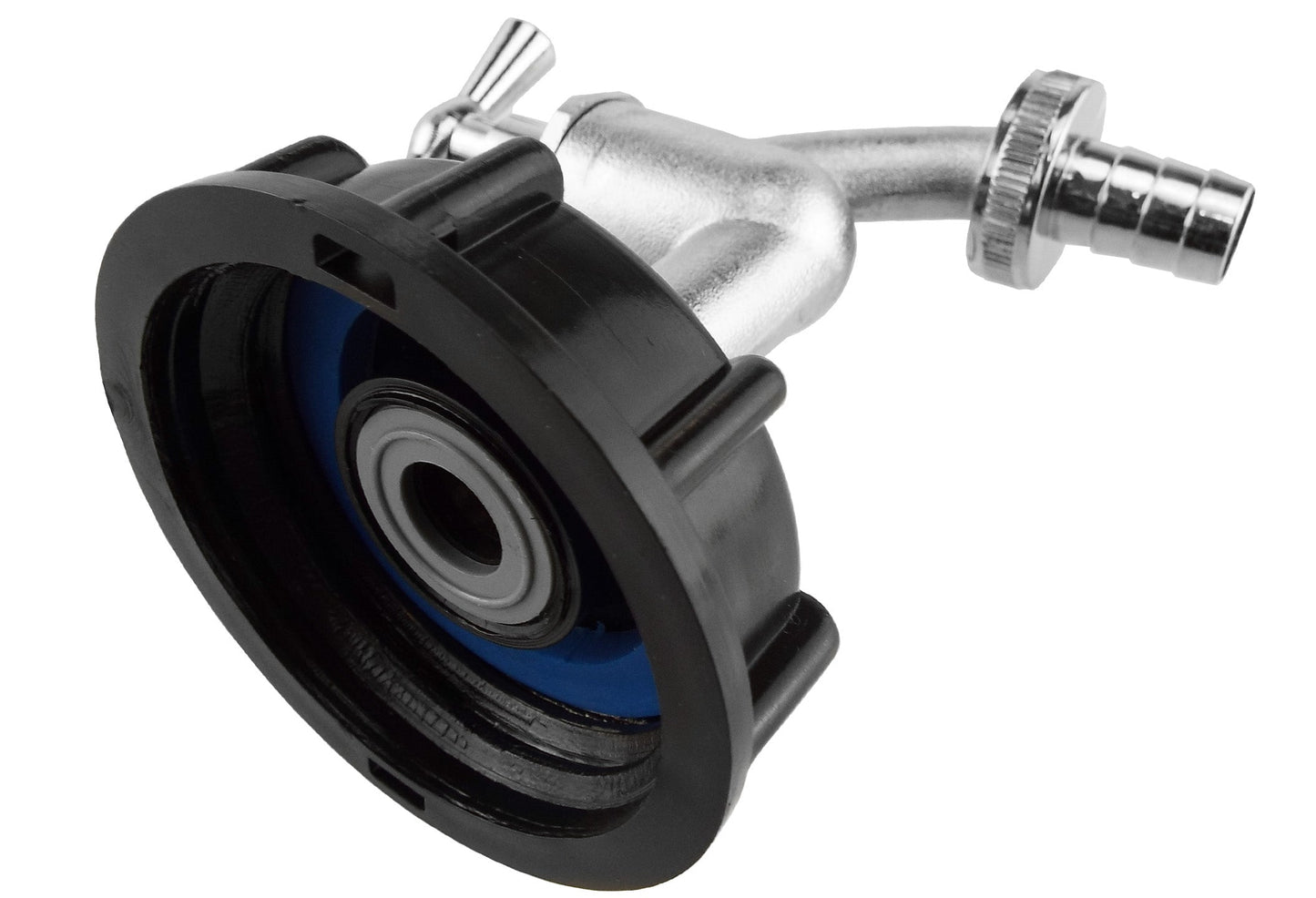 IBC 2 S60X6 Cap with Nickle Plated Bib Tap 3/4 Barb Garden Hose Pipe Tap Adapter