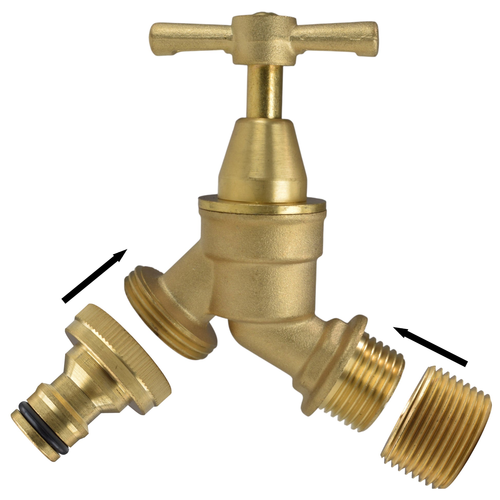 AP Supplies Brass Bib Tap Kit with Barb/Quick Connect Outlet, 1/2" and 3/4" BSP Thread Inlet