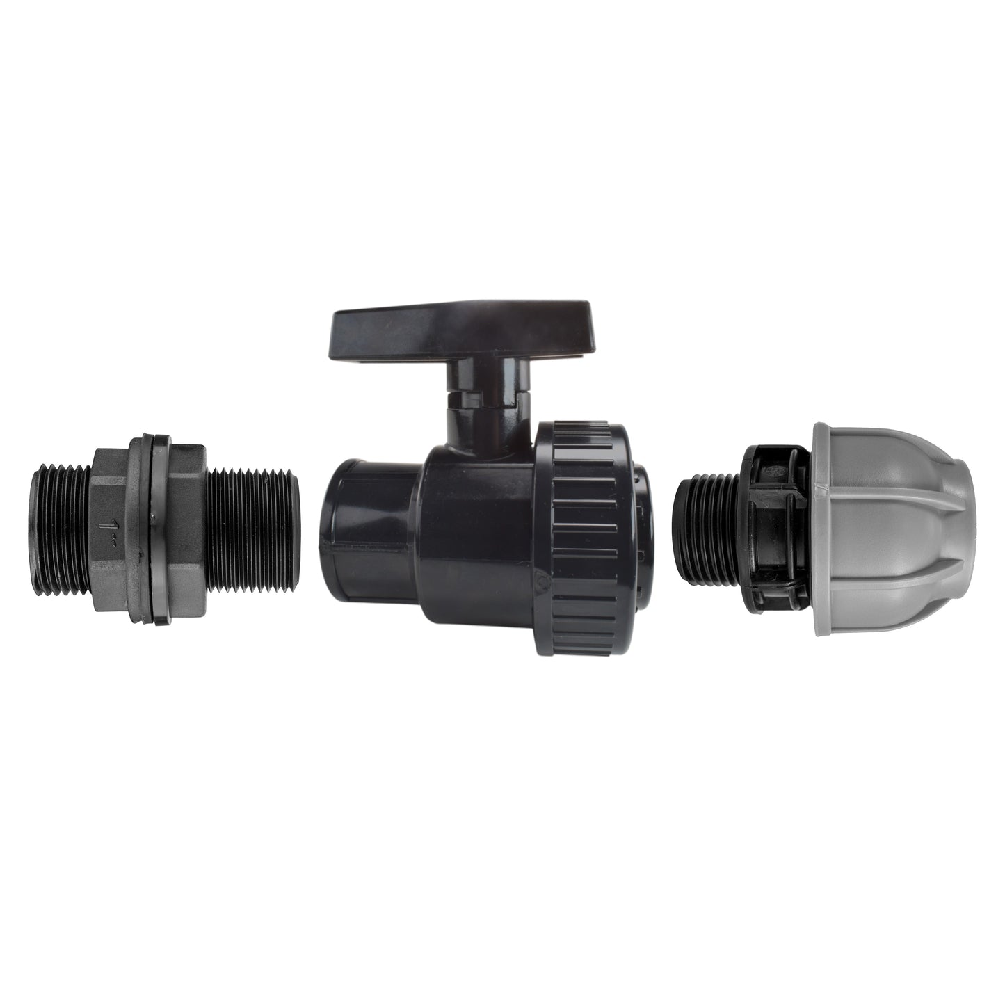 AP Supplies 1” BSP Water Butt Fitting with Full Flow PP Valve and 25mm MDPE Fitting