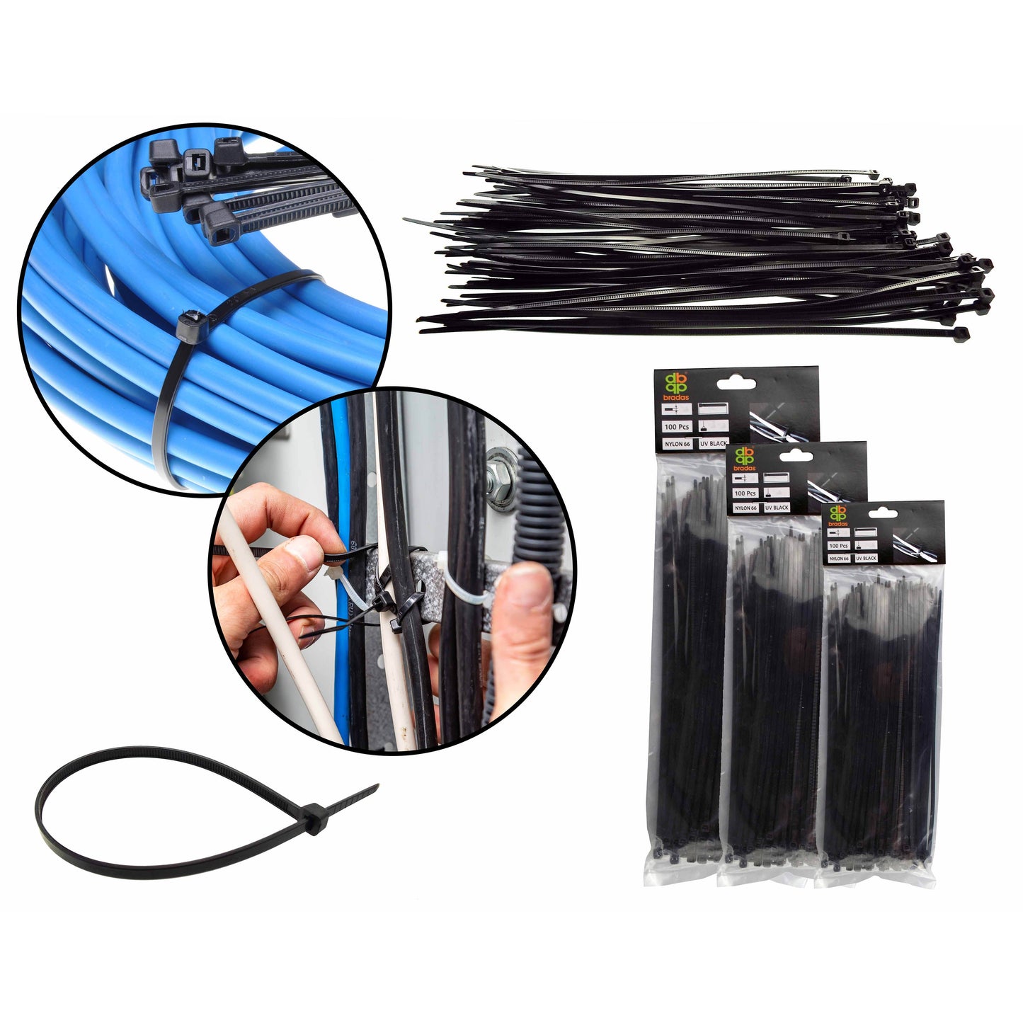 100 Cable Ties (2.5mm x 100mm) Black DIY Workshop Accessory Home and Garden Use
