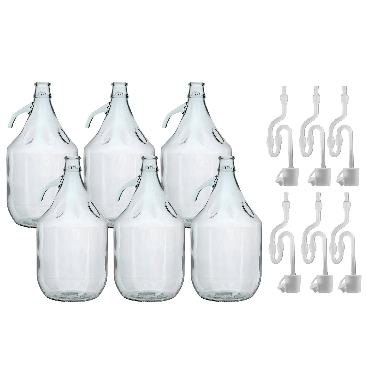 Glass Demijohn 5L 6 Pack Plain With Airlock and Bung for DIY Workshop Accessory