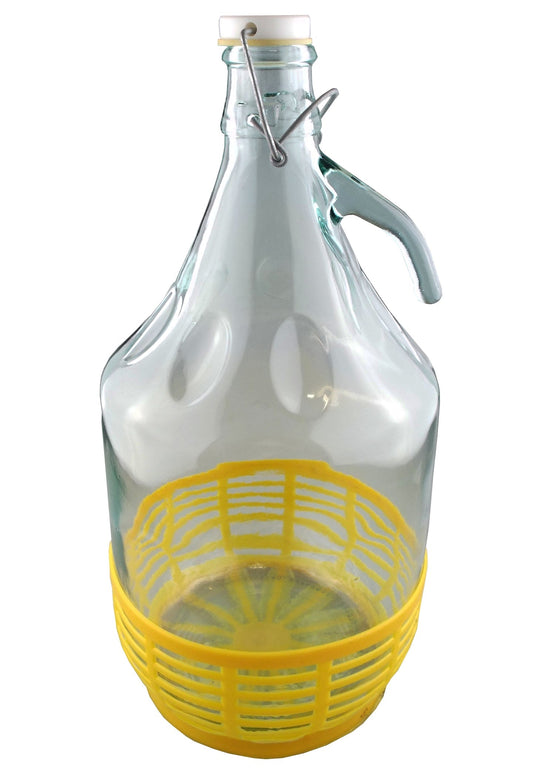 Glass Demijohn 5L With Swing Top Cap and Yellow Protective Basket