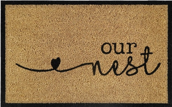 Doormat 60cm x 40cm - 'Our Nest' - Absorbent Coir Mat for Indoor Outdoor