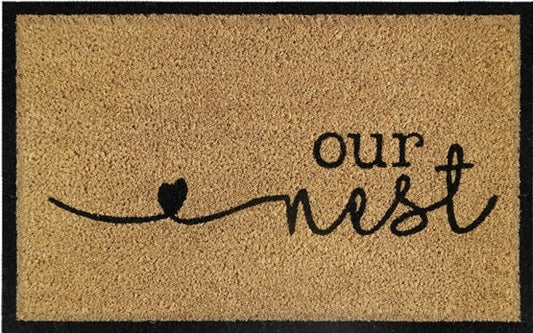 Doormat 60cm x 40cm - 'Our Nest' - Absorbent Coir Mat for Indoor Outdoor