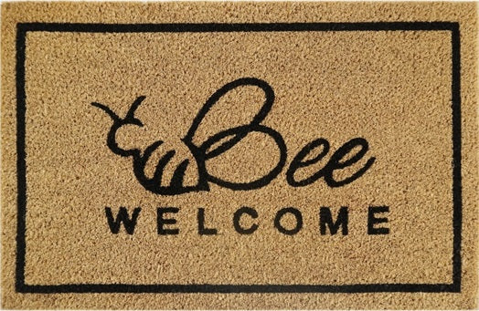 Doormat 60cm x 40cm - 'Bee Welcome' - Absorbent Coir Mat for Indoor Outdoor