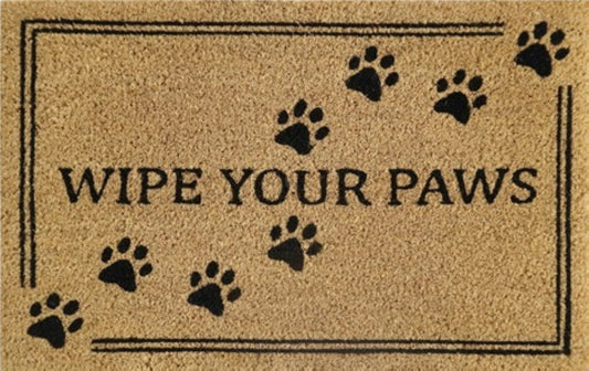 Doormat 60cm x 40cm - 'Wipe Your Paws' - Absorbent Coir Mat for Indoor Outdoor