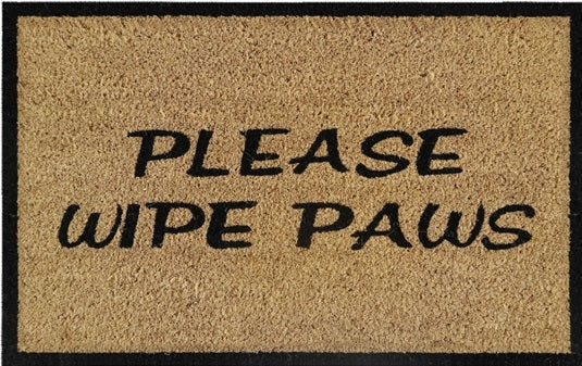 Doormat 60cm x 40cm - 'Please Wipe Paws' - Absorbent Coir Mat for Indoor Outdoor