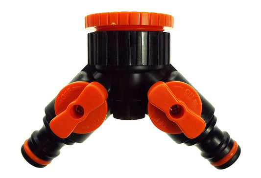 Two Way Tap Splitter Orange Black with Valves Garden Hose Pipe Hose Pipe Fitting