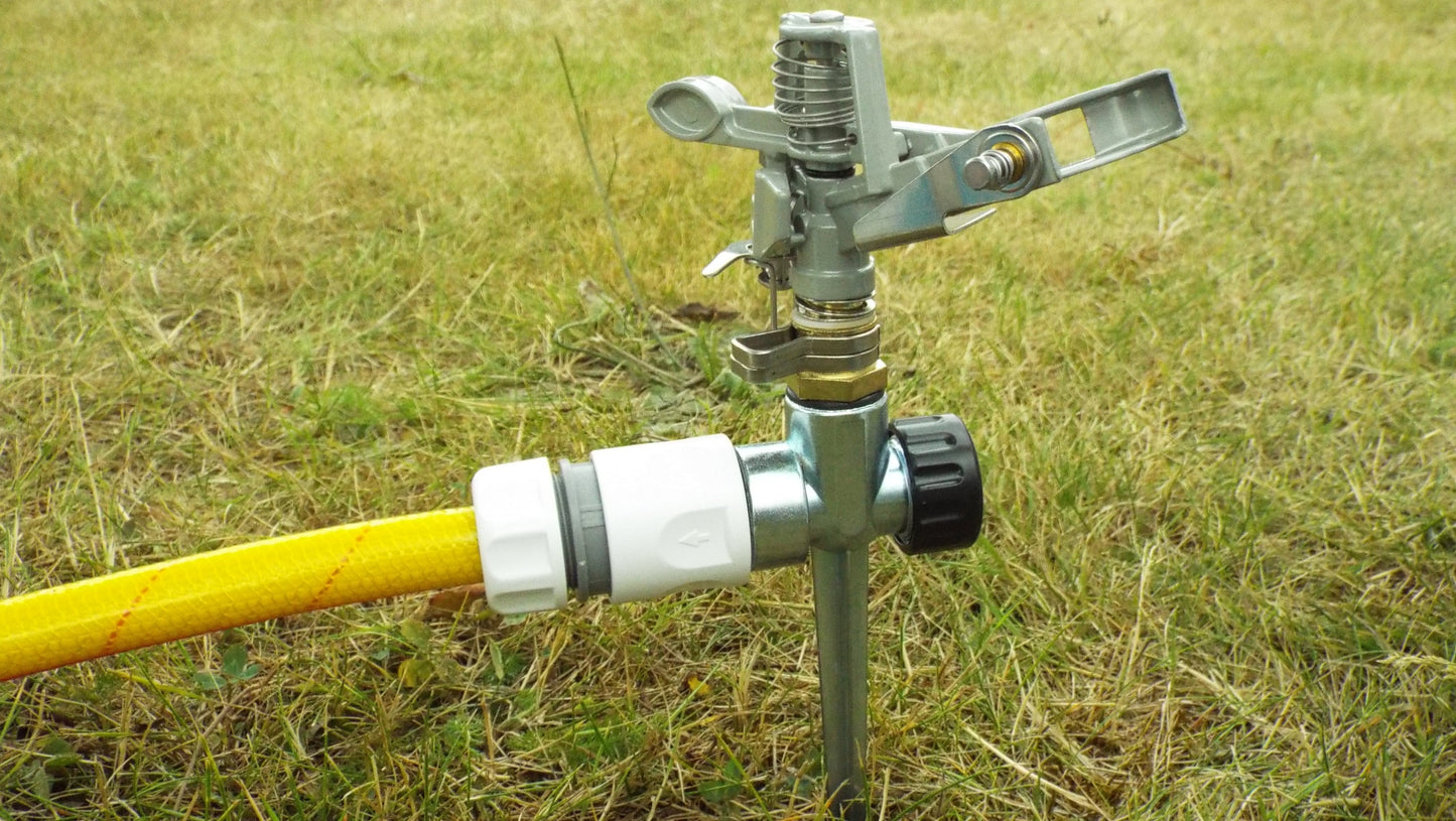 Pulsating Lawn Sprinkler - Metal with Metal Spike for Outdoor Hose Accessory