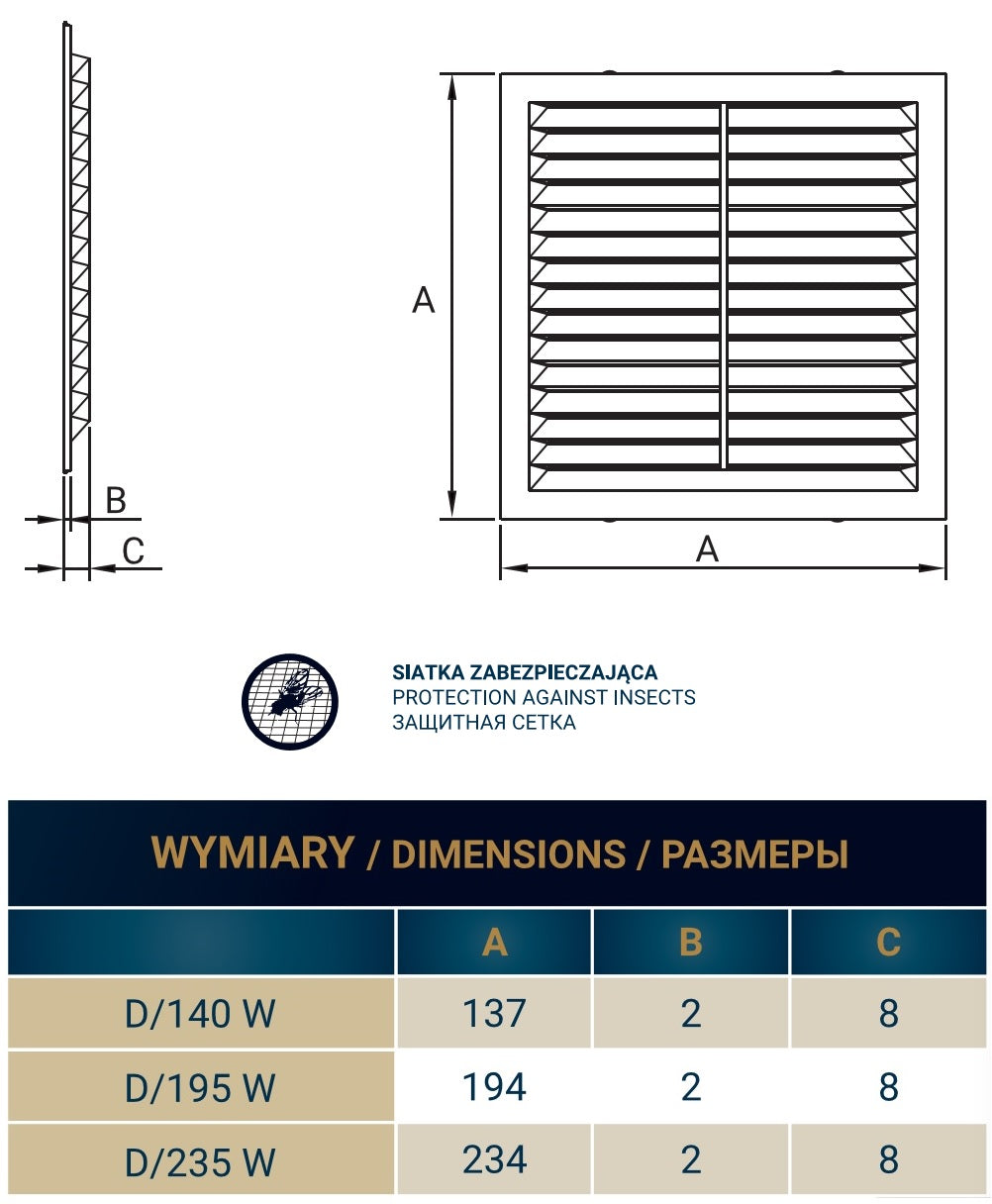 Louvre Vent D/235W 235mm X 235mm with Fly Screen for Home and Garden Use