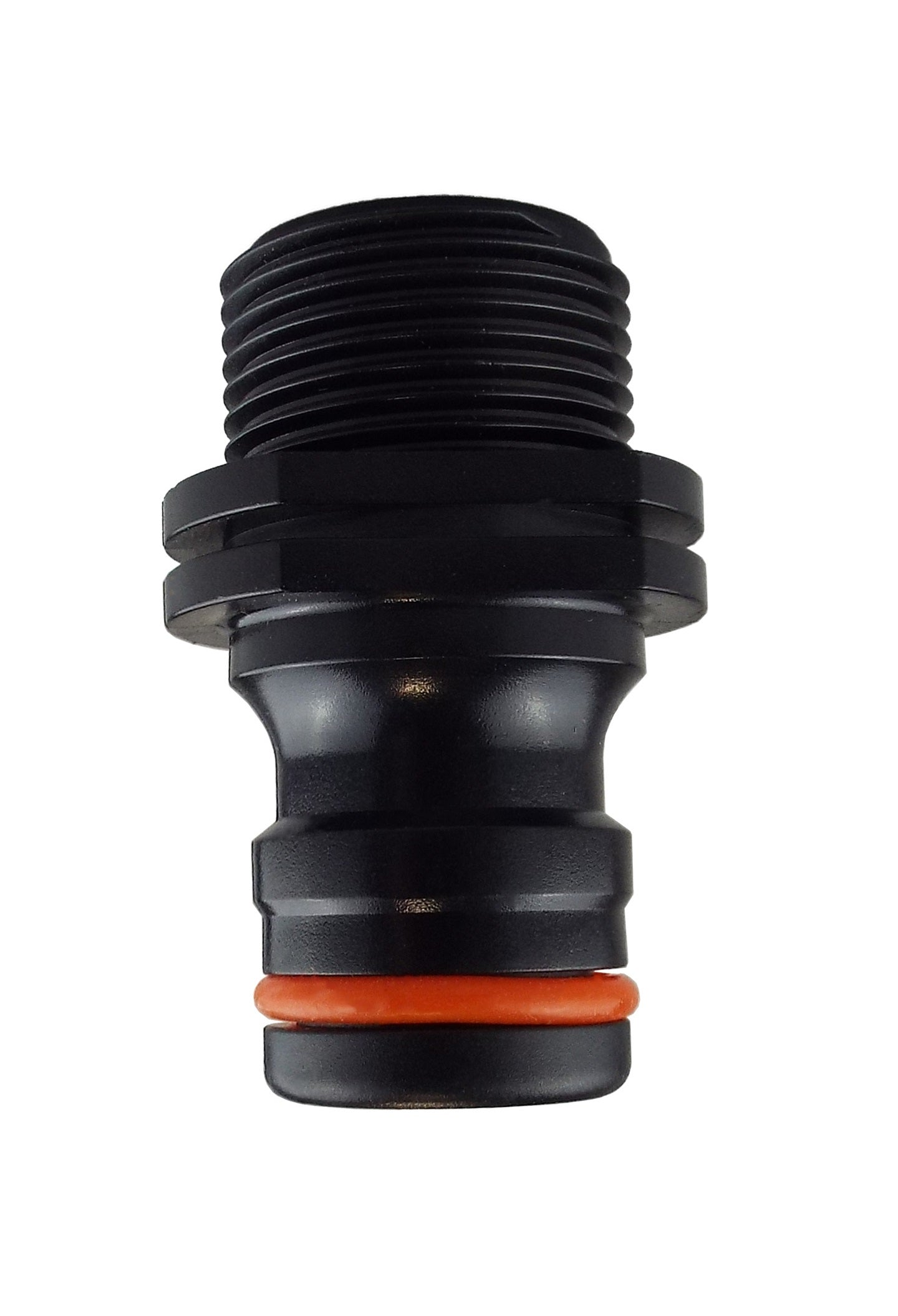 Male Tap Connector 3/4in BSPM - Max Flo, Black Orange for Pipe and Water Fitting