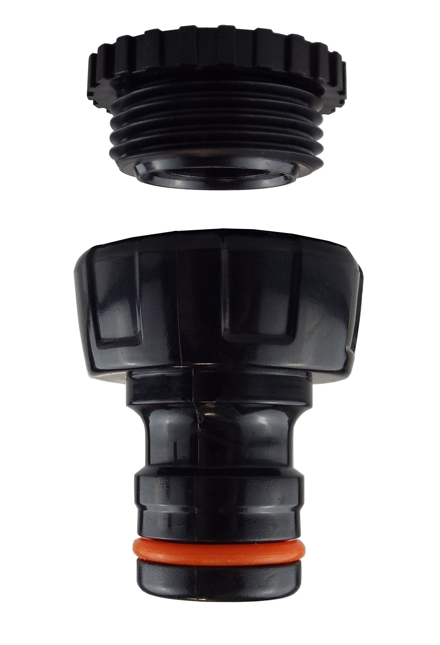 Female Tap Connector 1in-3/4in BSPF Max Flo Black Orange Drip Irrigation Fitting