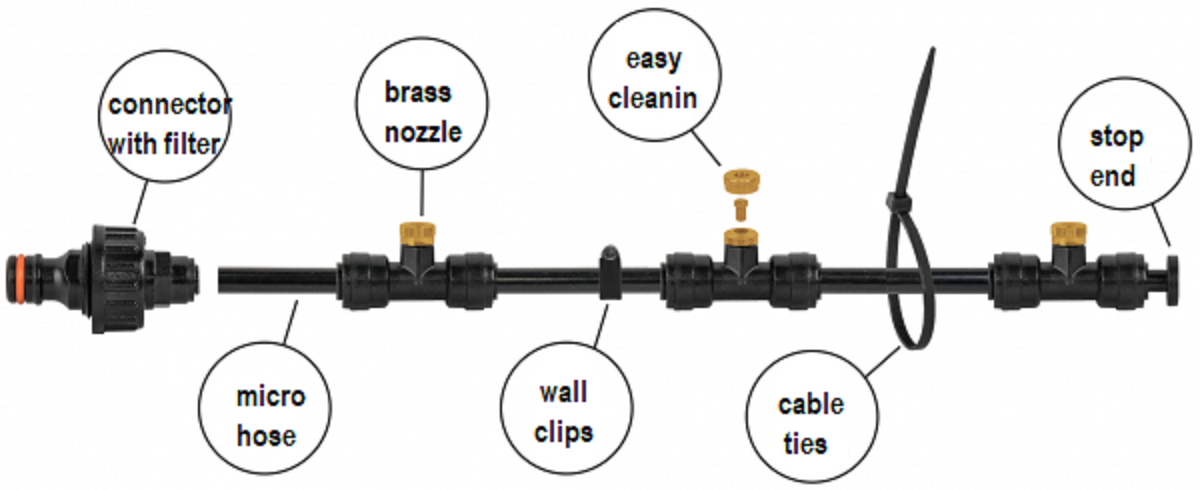 Garden Water Mist Kit, Black Orange, 7.5m Outdoor Watering Kit Hose Pipe Fitting