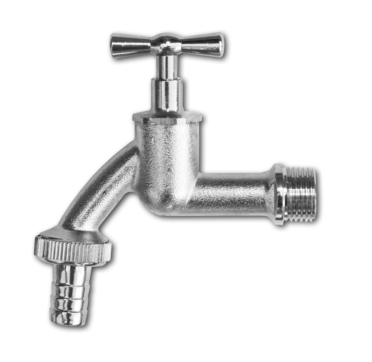 Garden Bib Tap Brass Nickle Plated 3/4in BSPM Inlet Plastic Barb Water Connector