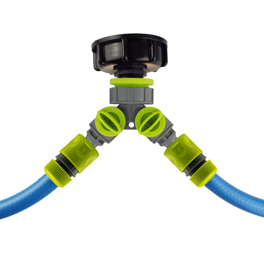 IBC 2 S60X6 Cap with Two Way Valved Splitter and Hose Connector Water Connector