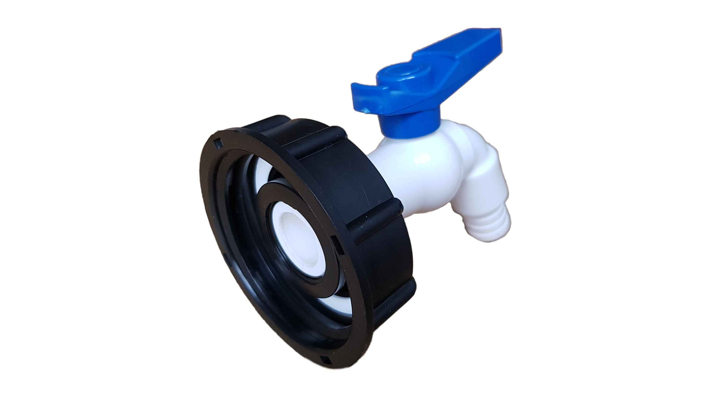 IBC 2 S60X6 Cap with White Blue Plastic Tap BSP Thread Fitting Hose Pipe Fitting