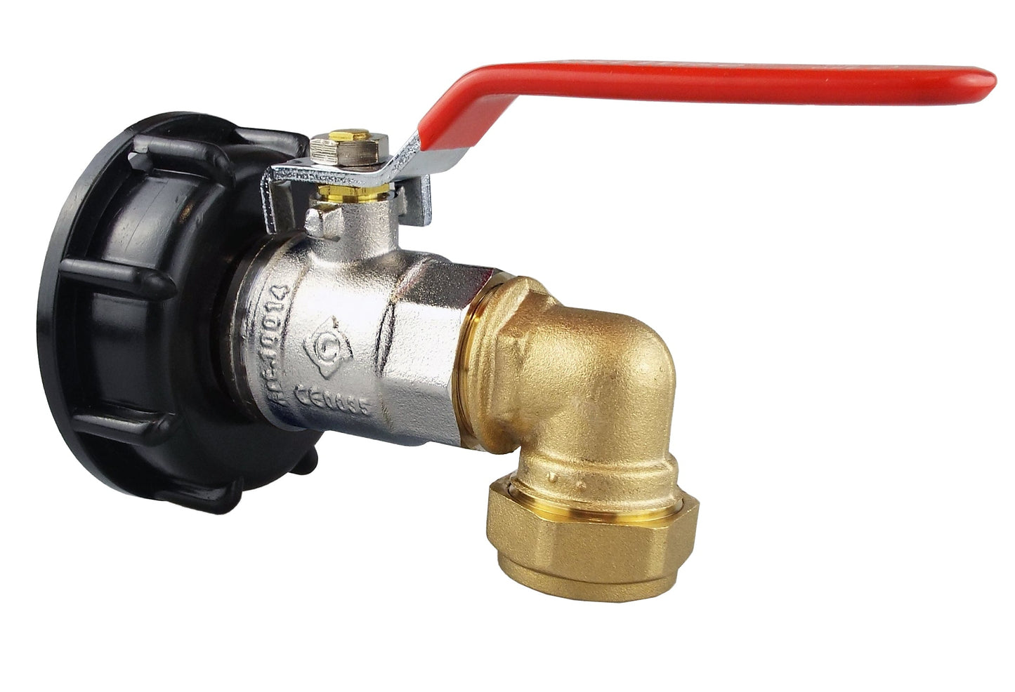 IBC 2 S60X6 Cap with Lever Valve and Brass Compression Elbow 3/4 BSP - 22mm