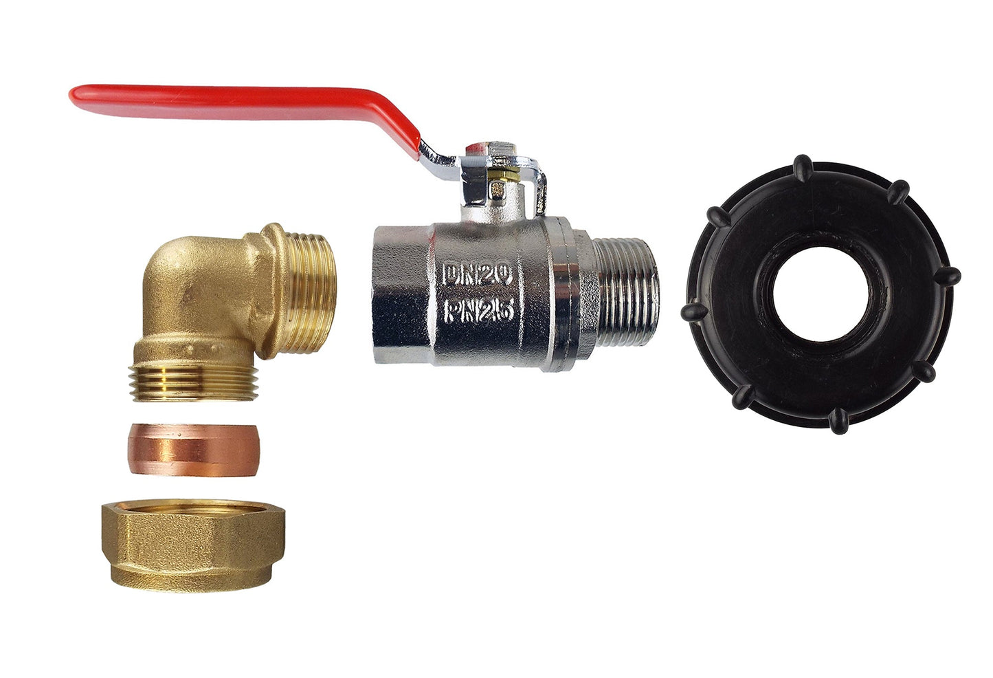 IBC 2 S60X6 Cap with Lever Valve and Brass Compression Elbow 3/4 BSP - 22mm