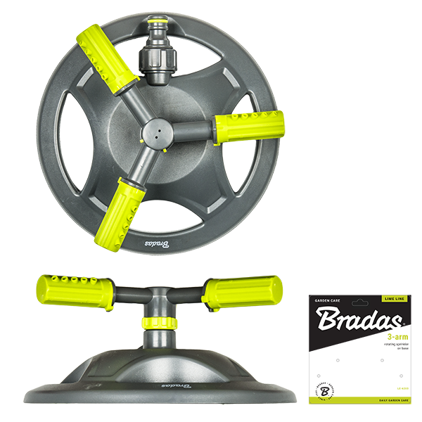 Bradas 3-Arm Rotating Sprinkler Lime Line Outdoor Watering Kit Hose Pipe Fitting