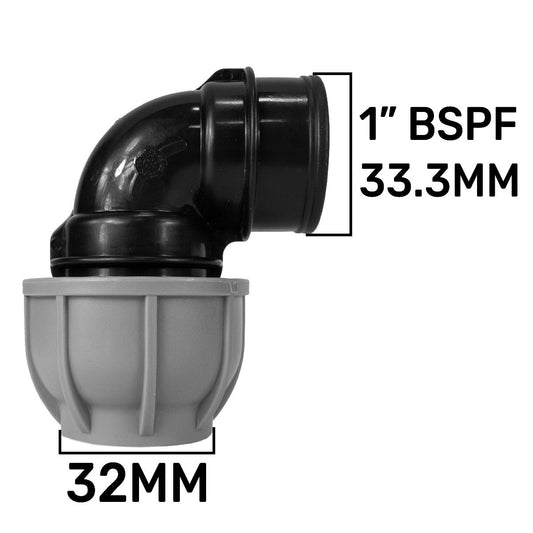 MDPE Elbow 32mm - 1in BSPF Drip Irrigation Fitting Pipe and Water Fitting