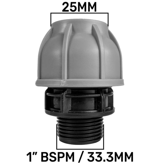 MDPE Straight Joiner 25mm - 1in BSPM MDPE Pipe Connector Drip Irrigation Fitting