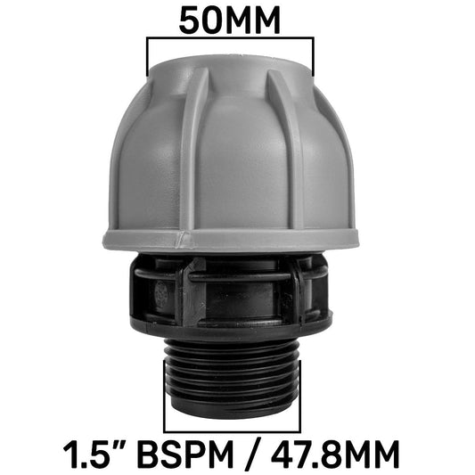 MDPE Straight Joiner 50mm - 1.5in BSPM Hose Connector Set Pipe and Water Fitting
