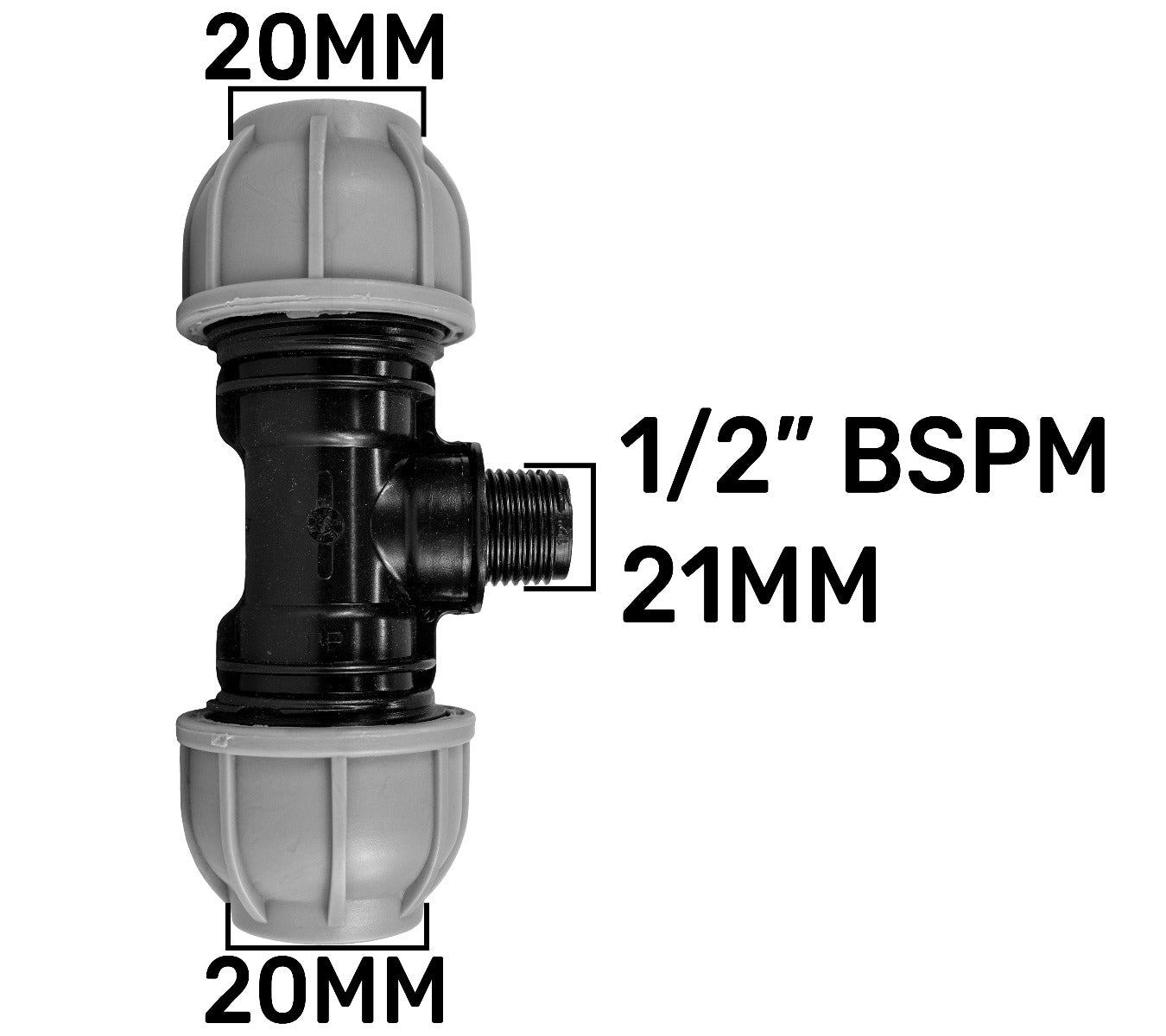 MDPE Tee 20mm - 1/2in BSPM - 20mm Drip Irrigation Fitting Pipe and Water Fitting