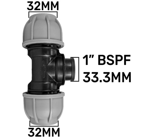 MDPE Tee 32mm - 1in BSPF - 32mm Drip Irrigation Fitting Pipe and Water Fitting