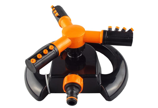 Bradas 3-Arm Rotating Sprinkler Black Orange Line Lawn Sprinkler Water Connector