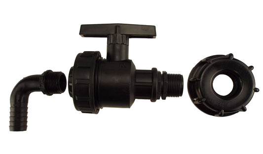 IBC 2 S60X6 Cap with Large Plastic Valve and Pond Elbow 20mm Barb Barb Connector