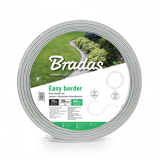 Lawn Border Set, Easy Border 40mm Light Gray 10m with Pegs for Landscape Fabric