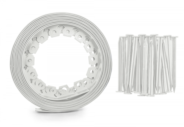 Lawn Border Set, Easy Border 40mm Light Gray 10m with Pegs for Landscape Fabric