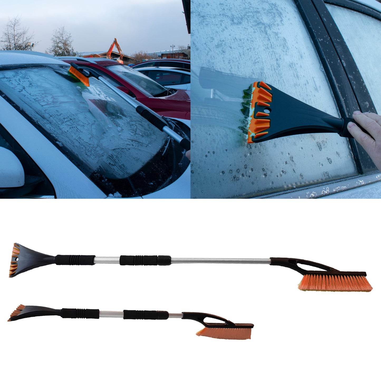 Telescopic Snow Brush + Ice Scraper Orange Frost Protection Fleece Car Accessory