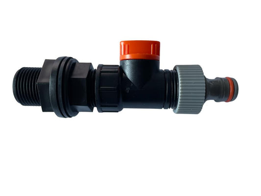 Water Butt Kit 3/4in With Valve and Male Snap On Hose Connector Set Tap Adapter