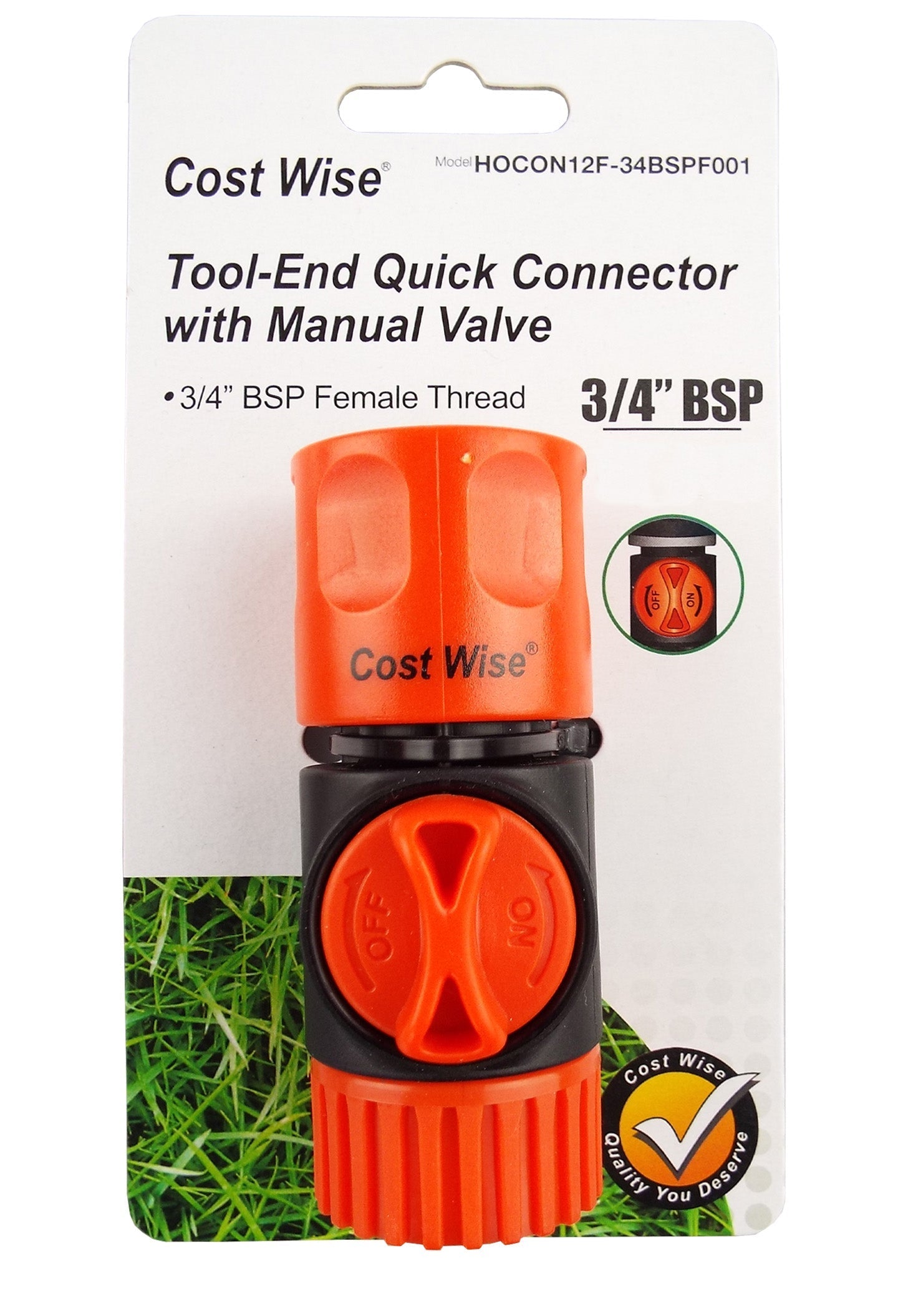 Cost Wise Female Connector with Valve And 3/4in BSPF Inlet for Hose Pipe Fitting