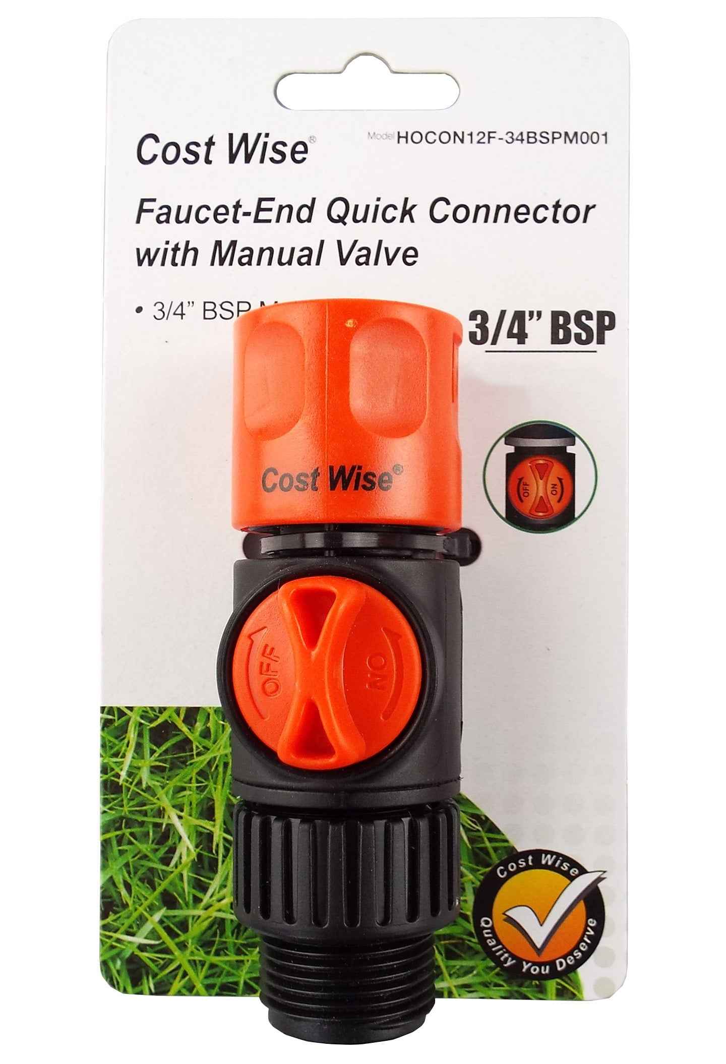 Cost Wise Female Connector with Valve and 3/4in BSPM Inlet for Hose Pipe Fitting