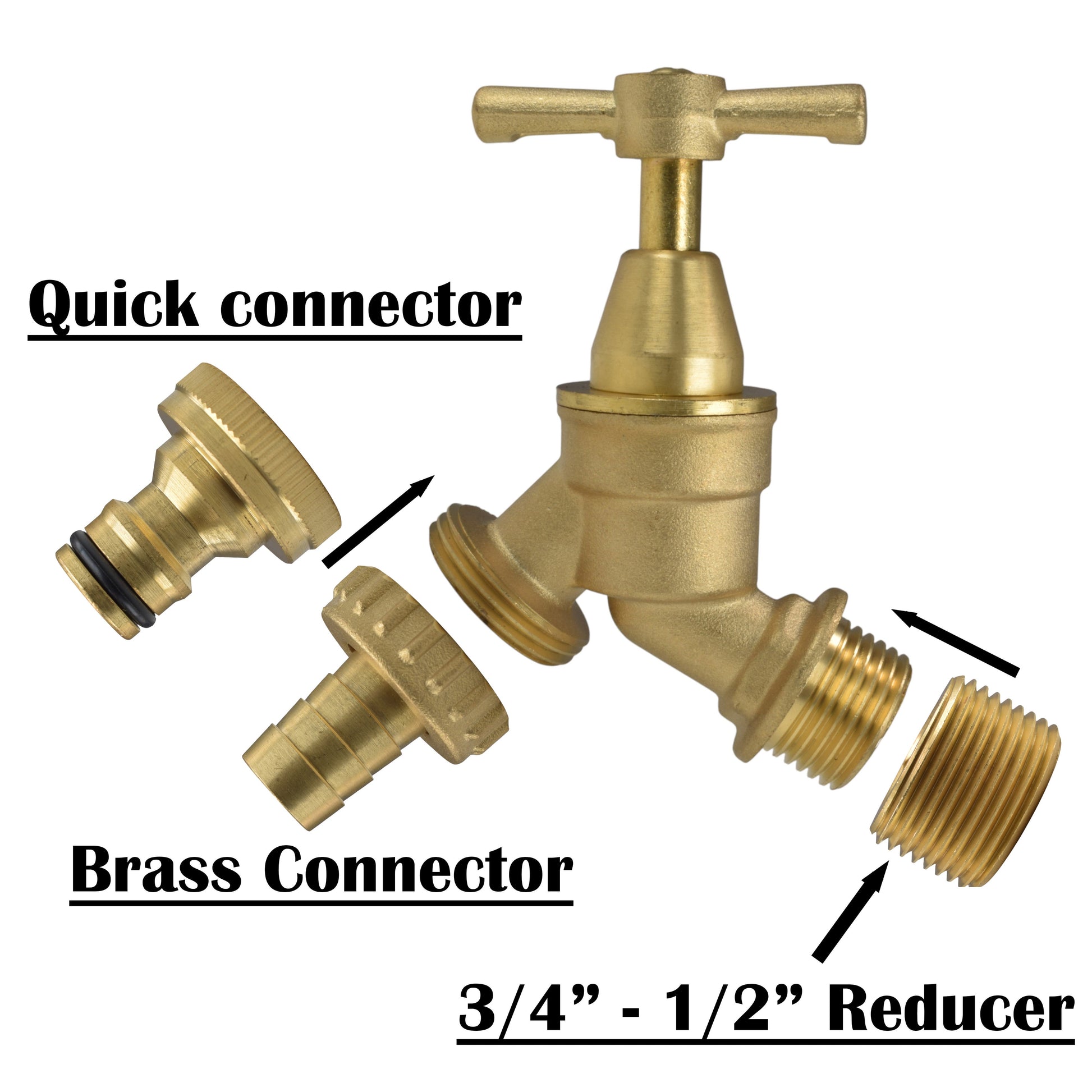 AP Supplies Brass Bib Tap Kit with Barb/Quick Connect Outlet, 1/2" and 3/4" BSP Thread Inlet